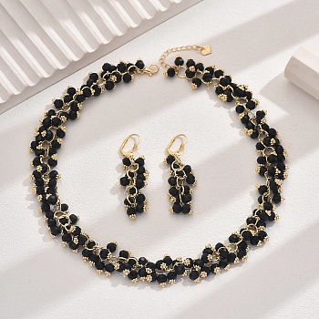 Fashionable Vintage Glass Jewelry Set, include Earrings & Necklaces, Black, 