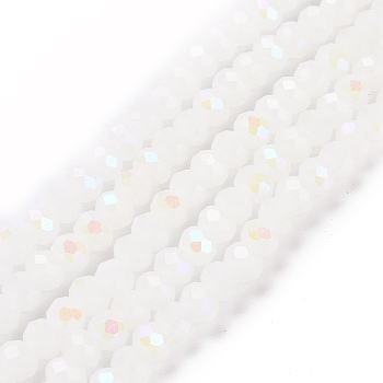 Electroplate Glass Beads Strands, Imitation Jade Beads, Half Plated, Rainbow Plated, Faceted, Rondelle, White, 10x8mm, Hole: 1mm, about 63~65pcs/strand, 19.2~20 inch(48~50cm)