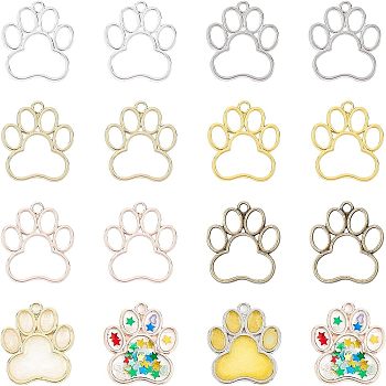 6 Colors Alloy Open Back Bezel Pendants, For DIY UV Resin, Epoxy Resin, Pressed Flower Jewelry, Dog Paw, Mixed Color, 32x29mm, 6 colors, 4pcs/color, 24pcs/box