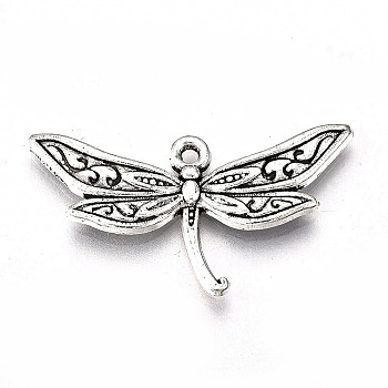 Tibetan Style Alloy Pendants, Lead Free & Cadmium Free, Dragonfly, Antique Silver, 17x31.5x2.5mm, Hole: 1.5mm
