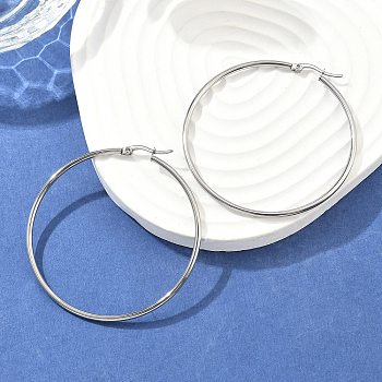 Tarnish Resistant 304 Stainless Steel Big Hoop Earrings, Hypoallergenic Earrings, Ring Shape, Stainless Steel Color, 12 Gauge, 54~56x2mm, Pin: 0.7~1.3x0.68mm