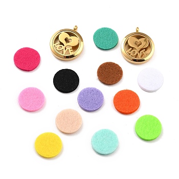 Ion Plating(IP) 316 Surgical Stainless Steel Diffuser Locket Pendants, with Perfume Pad and Magnetic Clasps, Flat Round with Heart For Valentine's Day & Love, Golden, 36.5~37x30x6~6.5mm, Hole: 5mm, inner diameter: 23mm, 12color/set