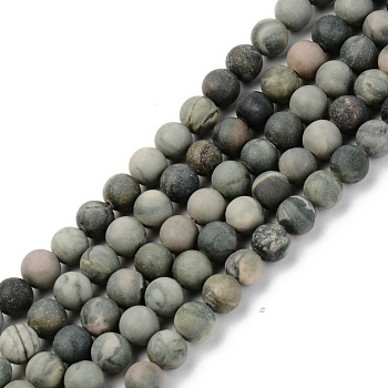 Natural Green Jasper Beads Strands, Frosted, Round, 6mm, Hole: 1mm, about 59~60pcs/strand, 15.16 inch(38.5cm)