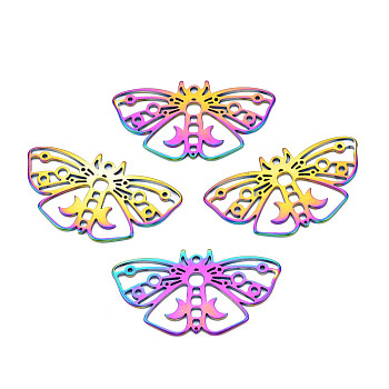Ion Plating(IP) 201 Stainless Steel Pendants, Butterfly, Rainbow Color, 24.5x44.5x1.5mm, Hole: 1.8mm