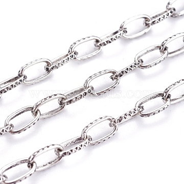 Iron Cable Chains, Unwelded, with Spool, Flat Oval, Antique Silver, 8x5x1.2mm, about 164.04 Feet(50m)/roll(CH-CHT012Y-AS)