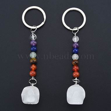 Porte-clés pendentif tête de mort en cristal de quartz naturel(G-N341-01G)-3
