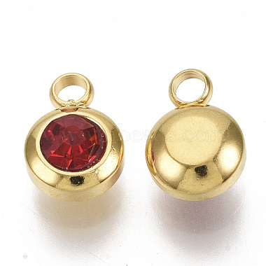 Golden Flat Round Stainless Steel+Rhinestone Charms