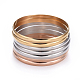 Fashion Tri-color 304 Stainless Steel Buddhist Bangle Sets(BJEW-L664-024C-M)-1