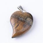 Natural Tiger Eye Pendants with Brass Findings, Heart, 21~23x14~15x5~6mm, Hole: 2x6mm(G-R390-12)