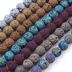 PVD Vacuum Plating Electroplated Natural Lava Rock Bead Strands, Long-Lasting Plated, Round, Mixed Color, 10~10.5mm, Hole: 1.5mm, about 40pcs/strand, 15.55 inch(39.5cm)(G-E432-10mm-01)