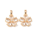 Brass & Clear Cubic Zirconia Pendants, Flower Charms, Real 18K Gold Plated, 17.5x15.5x4mm, Hole: 5x3mm(KK-G558-05G)