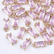 Transparent Glass Charms, with Brass Findings, Faceted, Rectangle, Light Gold, Pearl Pink, 8.5x4x3mm, Hole: 1mm(X-GLAA-T007-13G)