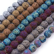 Vacuum Plating Electroplated Natural Lava Rock Bead Strands, Round, Mixed Color, 10~10.5mm, Hole: 1.5mm, about 40pcs/strand, 15.55 inch(39.5cm)(G-E432-10mm-01)