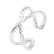 Non-Tarnish 304 Stainless Steel Open Cuff Rings, Criss Cross Rings for Women, Stainless Steel Color, 10mm, Inner Diameter: adjustable(RJEW-K273-12P)