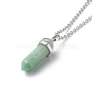 Bullet Faceted Natural Green Aventurine Pendant Necklace, with 304 Stainless Steel  Star & Moon Link and Chain, 18.31 inch(465mm) (NJEW-JN03601-05)
