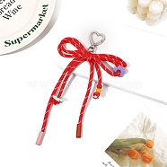 Polyester Braided Rope Bowknot Hanging Ornaments, with Iron Heart Clasp for Keychain Bag Decoration, Red,(PW-WG70E10-07)