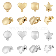 16Pcs 8 Style Alloy Clip-on Earring Findings, with Horizontal Loops, Square & Flat Round & Heart & Star, Platinum & Golden, 16~17x10~14x9.5~16mm, Hole: 1.2mm, 2Pcs/color(FIND-CA0008-23)