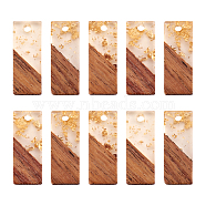 Transparent Resin & Walnut Wood Pendants, with Gold Foil, Rectangle, Clear, 23x9x3.5mm, Hole: 2mm(RESI-TAG0001-03)
