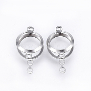 201 Stainless Steel Open Back Bezel, Cabochon Connector Settings, Flat Round, Stainless Steel Color, Inner Diameter: 7.5mm, 16x9x2mm, Hole: 1mm(X-STAS-E437-35P)