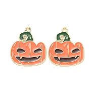 Halloween Alloy Enamel Pendant, Pumpkin Jack-O'-Lantern, Light Gold, 22.5x19.5x1mm, Hole: 1.5mm(ENAM-B047-04LG)