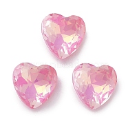 Glass Rhinestone Cabochons, Point Back & Back Plated, Faceted, Heart, Light Rose, 10x10x5mm(RGLA-G020-04E-123AM)