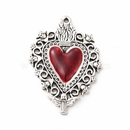 Alloy Enamel Pendants, Antique Silver, Sacred Heart Charm, FireBrick, 41x29.5x3mm, Hole: 2mm(X-FIND-A028-01AS-03)