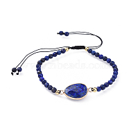 Adjustable Natural Lapis Lazuli(Dyed) Braided Bead Bracelets, with Brass Findings, Faceted, 2-1/8 inch(5.4cm)(BJEW-JB04559-02)
