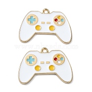Rack Plating Alloy Enamel Pendants, Nickel Free, Game Console Remote Control Charm, Golden, White, 18x26x1.5mm, Hole: 1.4mm(PALLOY-F308-11G-03)