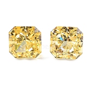 Cubic Zirconia Cabochons, Square, Faceted, Gold, 8x8x5.5mm(ZIRC-H126-05B)