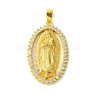 Brass Micro Pave Clear Cubic Zirconia Pendants, Real 18K Gold Plated, Oval, 41x25.5x4.5mm, Hole: 4x3mm(KK-H472-42C-G)