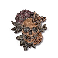 Single Face Printed Wood Pendants, Hallowmas's Day Charms, Skull, 44.5x37x2.5mm, Hole: 1.6mm(WOOD-B009-01E)