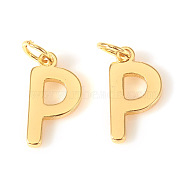 Brass Charms, with Jump Rings, Letter, Real 18K Gold Plated, Letter.P, P: 10x5.5x1mm, Hole: 2.5mm(KK-I672-01P-G)