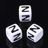 Acrylic Horizontal Hole Letter Beads, Cube, White, Letter Z, Size: about 7mm wide, 7mm long, 7mm high, hole: 3.5mm, about 200pcs/50g(X-PL37C9129-Z)