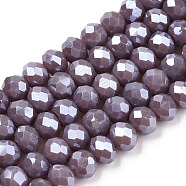 Electroplate Glass Beads Strands, Pearl Luster Plated, Faceted, Rondelle, Old Rose, 8x6mm, Hole: 1~1.4mm, about 64~65pcs/strand, 40~41cm(EGLA-A044-P8mm-A11)