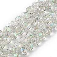Transparent Electroplate Glass Beads Strands, Faceted, Round, Full Rainbow Plated, Dark Sea Green, 9~10x9~9.5mm, Hole: 1.4mm, about 54~60pcs/strand, 18.90~21.65 inch(48~55cm)(EGLA-F154-FR02)