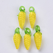 Handmade Lampwork Pendants, Corn, Yellow, 23~30x9~10x7~8mm, Hole: 1.5~3.5mm(X-LAMP-S188-15)