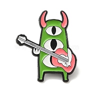 Little Monster Enamel Pins, Electrophoresis Black Alloy Brooches, Lime Green, 28x22x1.5mm(JEWB-E029-01EB-05)