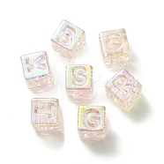 UV Plating Rainbow Iridescent Acrylic Beads, Square, Lavender Blush, 12x12x12mm, Hole: 7mm(OACR-K003-008G)