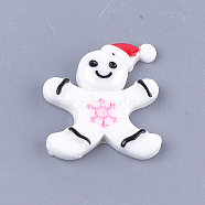 Resin Cabochons, Gingerbread Man with Christmas Hat, White, 27.5x25x5mm(X-CRES-T013-15B)