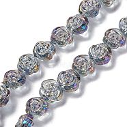 Electroplate Glass Beads Strands, Half Rainbow Plated, Rose, Cadet Blue, 12.5x14x9mm, Hole: 1mm, about 55pcs/strand, 25.98''(66cm)(EGLA-L040-HR01)