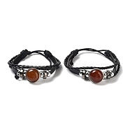 Natural Natural Carnelian Multi-strand Bracelets, Adjustable PU Leather Braided Cord Bracelets for Unisex, Inner Diameter: 2-3/8~2-7/8 inch(5.9~7.3cm)(BJEW-Q337-01D)