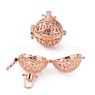 Round Brass Hollow with Flower Cage Pendants, for Chime Ball Pendant Necklaces Making, Rose Gold, 21x20x16.5mm, Hole: 5x3.3mm(KK-WH0047-93RG)