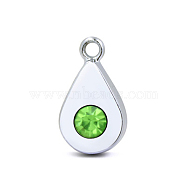 Platinum Plated Alloy Glass Rhinestone Charms, DIY Accessories for Jewelry Pendant Making, Birthstone Color Style Rhinestone, Teardrop, Lime, 14x8mm(PALLOY-TAC0015-01H)