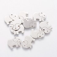304 Stainless Steel Charms, Elephant, Stainless Steel Color, 10.7x13.9x1mm, Hole: 1.5mm(STAS-Q201-T145)