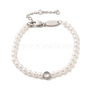 ABS Imitation Pearl & Rhinestone Beaded Bracelet with 304 Stainless Steel Clasps, White, 6-1/4~7-1/8 inch(16~18cm)(BJEW-K237-02P)