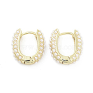 Oval Brass Hoop Earrings, with Plastic Pearl, Long-Lasting Plated, Lead Free & Cadmium Free, Real 18K Gold Plated, 18x16x4.5mm(EJEW-Q811-35G)