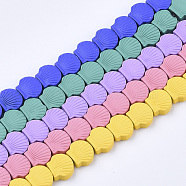 Spray Painted Non-magnetic Synthetic Hematite Beads Strands, Scallop, Mixed Color, 8x9x4mm, Hole: 0.8mm, about 49pcs/strand, 15.94 inch(40.5cm)(G-T124-35B)