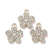 Alloy with Crystal Rhinestone Pendants, Cadmium Free & Lead Free, Flower Charm, Golden, 19x15.5x3mm, Hole: 2.5mm(FIND-C042-04G)