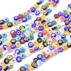 Flat Round Handmade Millefiori Glass Beads, Mixed Color, 6x3mm, Hole: 0.5mm, about 65pcs/strand, 14.1 inch(LK-R004-55)