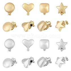 16Pcs 8 Style Alloy Clip-on Earring Findings, with Horizontal Loops, Square & Flat Round & Heart & Star, Platinum & Golden, 16~17x10~14x9.5~16mm, Hole: 1.2mm, 2Pcs/color(FIND-CA0008-23)